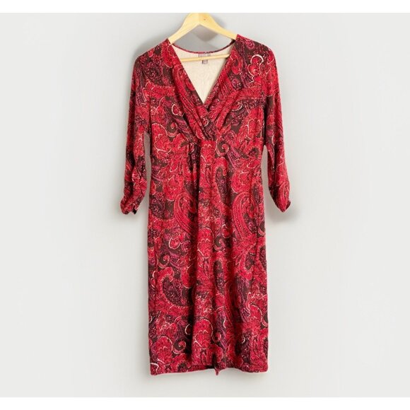 J. Jill Dresses & Skirts - J. Jill Women’s Red Paisley Jersey 3/4 Sleeve Pullover Wrap Dress Sz M Whimsgoth